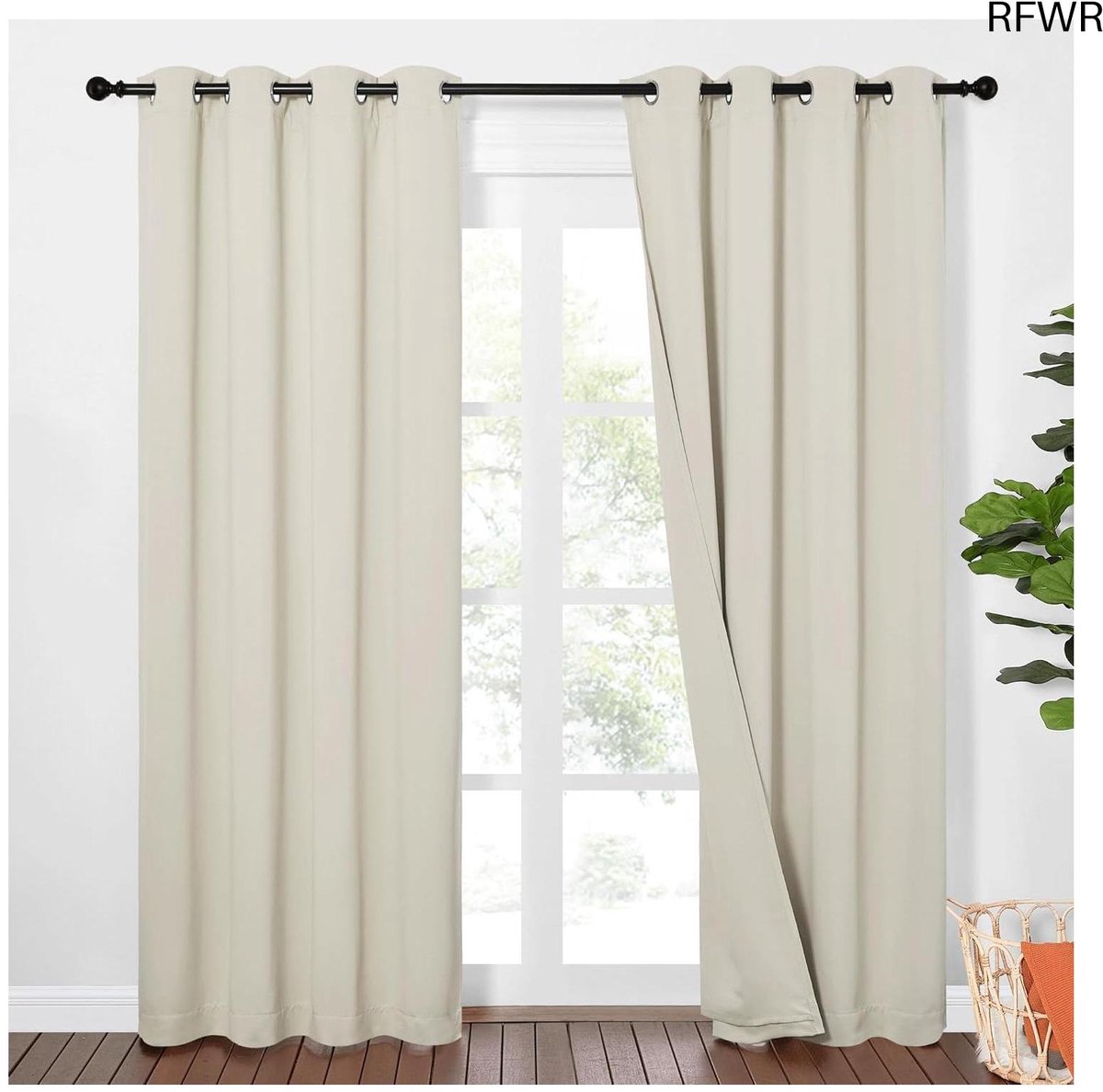RFWR® Volledige Verduisteringsgordijnen voor Woonkamer en Slaapkamer, Akoestische Isolatie en Energiebesparing, 2 Stuks, 132x213cm, Lichtbeige