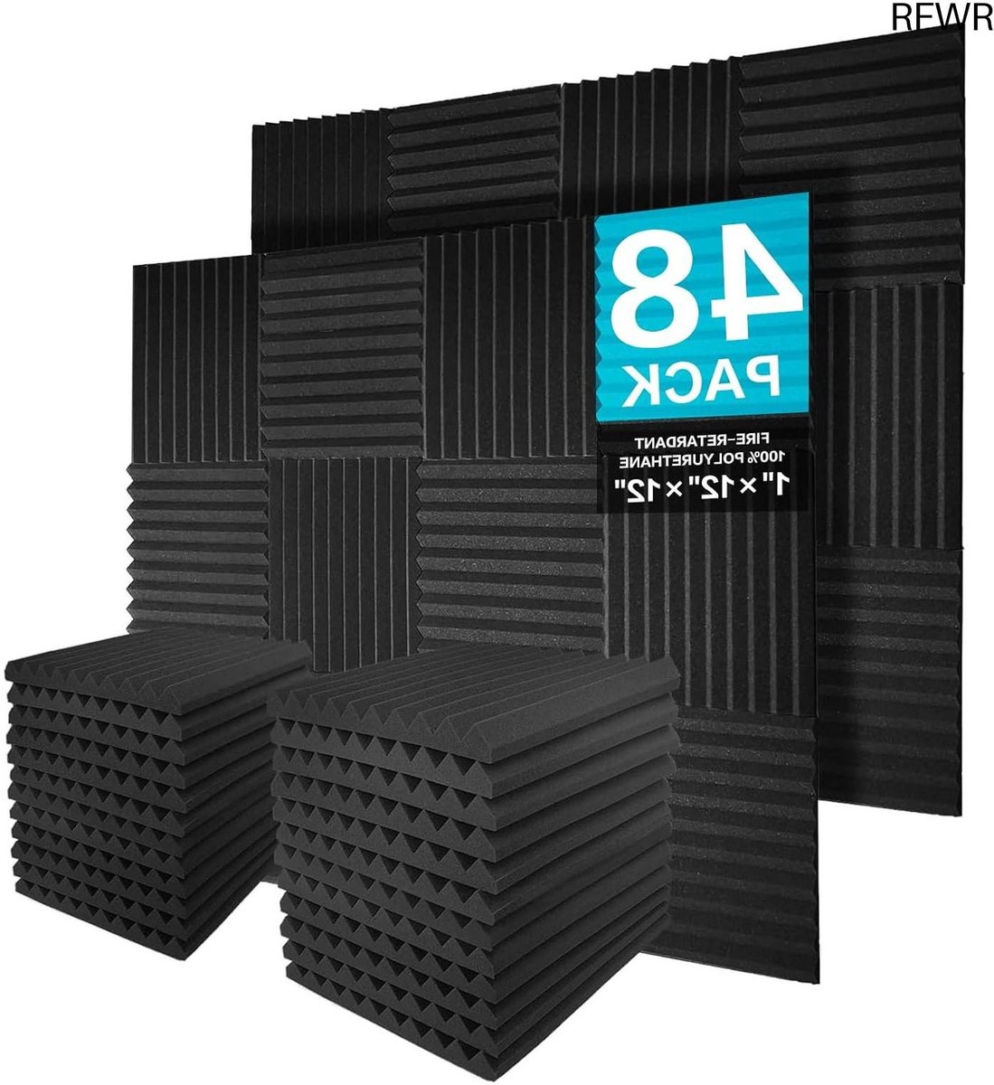 RFWR® 48 Houtskoolkleurige Akoestische Panelen voor Geluiddemping - 2,5 x 30 x 30 cm