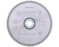 Metabo 628223000 Multi Cut Cirkelzaagblad - 254 x 30 x 80T Hout / Epoxy / Aluminium / Kunststof