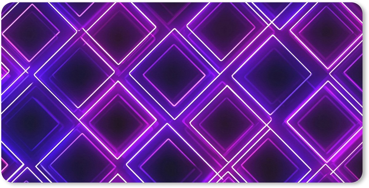 Muismat XXL 80x40 cm - Bureau onderlegger - Bureau mat Gaming - Ruiten - Neon - Paars - Bureaumat - Gaming mousepad xl - Bureaulegger groot - Computer deskmat