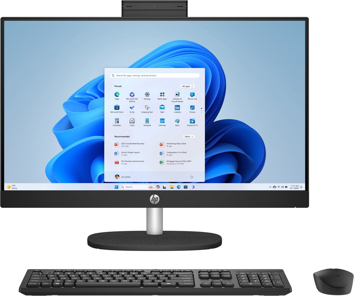 HP AI 24-cr2005nb Intel Core Ultra 5 225U 60,5 cm (23.8"") 1920 x 1080 Pixels Alles-in-één-pc 16 GB DDR5-SDRAM 512 GB SSD Windows 11 Home Wi-Fi 6 (802.11ax) AI PC Zwart