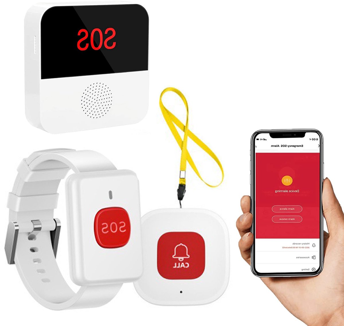 Alarmknop voor ouderen-senioren alarm-alarmknop-noodknop voor senioren-Smart App Alert - Noodoproepknop 1 armband, 1 oproepknop, 1 ontvanger