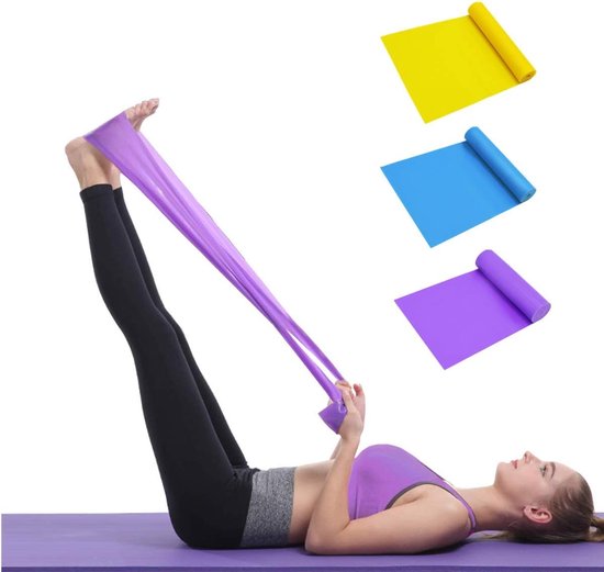 Oefenbanden - 3 stuks - 1,5 m - Weerstandsbanden - Siliconen oefenbanden - Krachttraining - Weerstand met verschillende sterktes - Geschikt voor training, fysiotherapie, stretchen, herstel, pilates, revalidatie en yoga