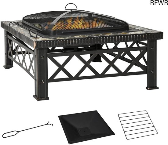 Blumfeldt Ebeko vuurkorf, 3-in-1 vuurschaal, barbecue en tafel, duurzaam staal, inclusief vonkbescherming, poker, houtopslag en waterdichte afdekking, perfect voor tuin en terras