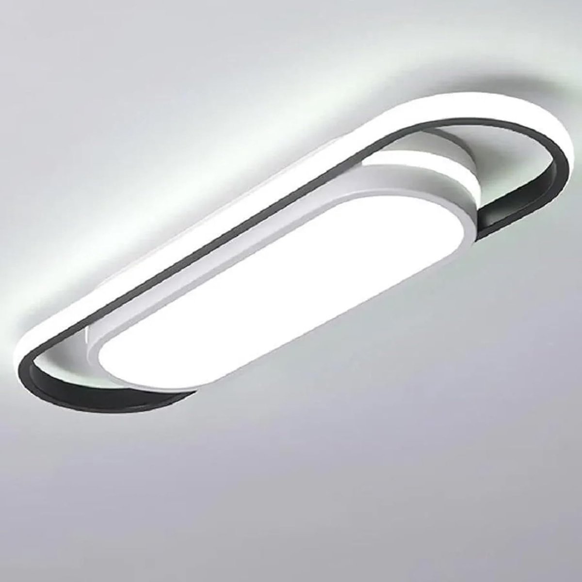 Haobosic - Verstelbare ovale LED-plafondlamp 3 kleuren (3000K/4500K/6500K) - 30W - Zwart/wit aluminium - 48*12,5*5cm - 220V