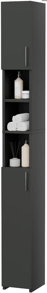 RFWR® Ruimtebesparende Hoge Badkamerkast met 2 Deuren - Ideaal voor Badkamer, Keuken of Woonkamer - Modern Design in Zwart