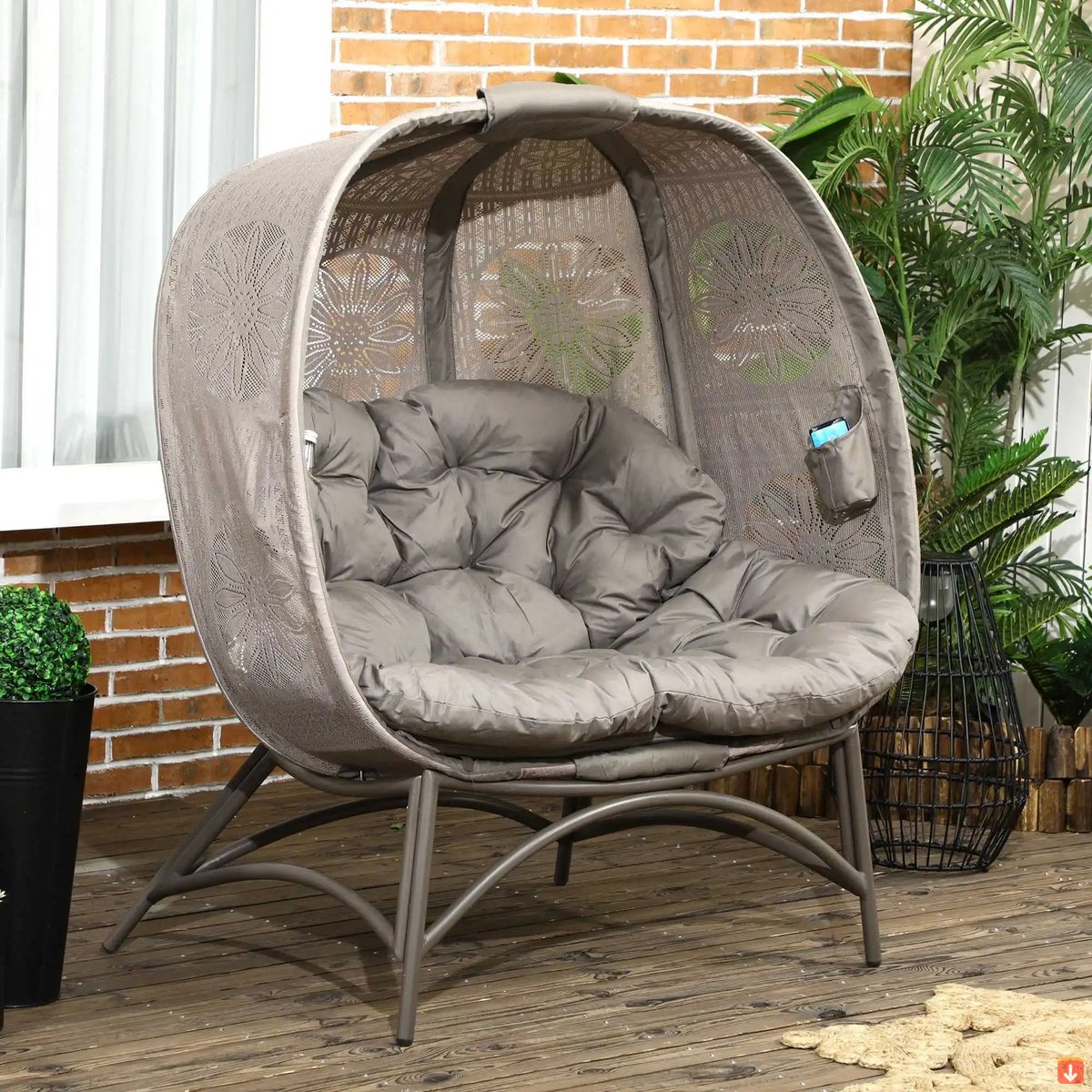Outsunny poly rotan ligbed 3 stuks. Tuinligstoel met 6-voudig verstelbare rugleuning, bijzettafel, nekkussen, tuinmeubel, aluminium grijs 60 x 195 x 86 cm