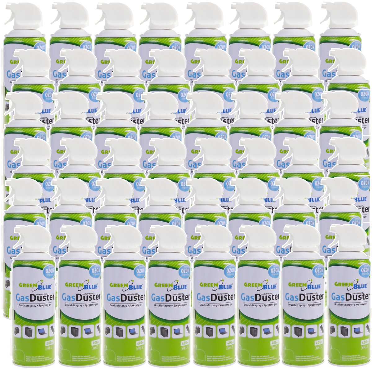 GreenBlue - Set van 48 stuks persluchtspray - Perslucht GB400 400 ml pistoolverstuiver - Kan met een handig pistool