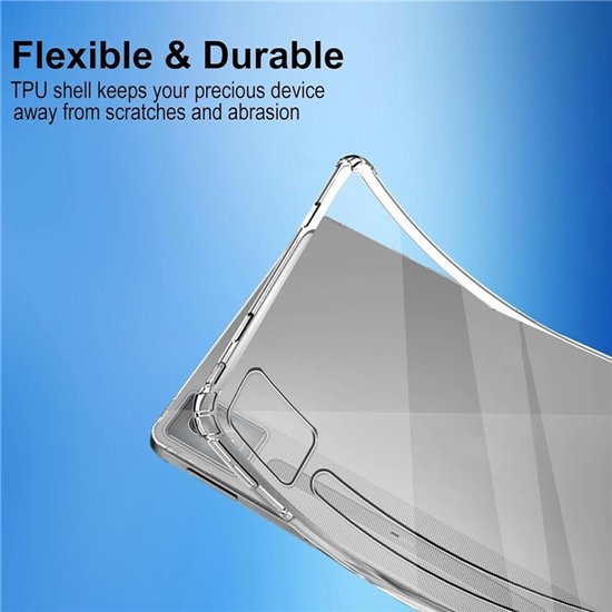 Gedetailleerde close-up van de flexibele transparante tablethoes.