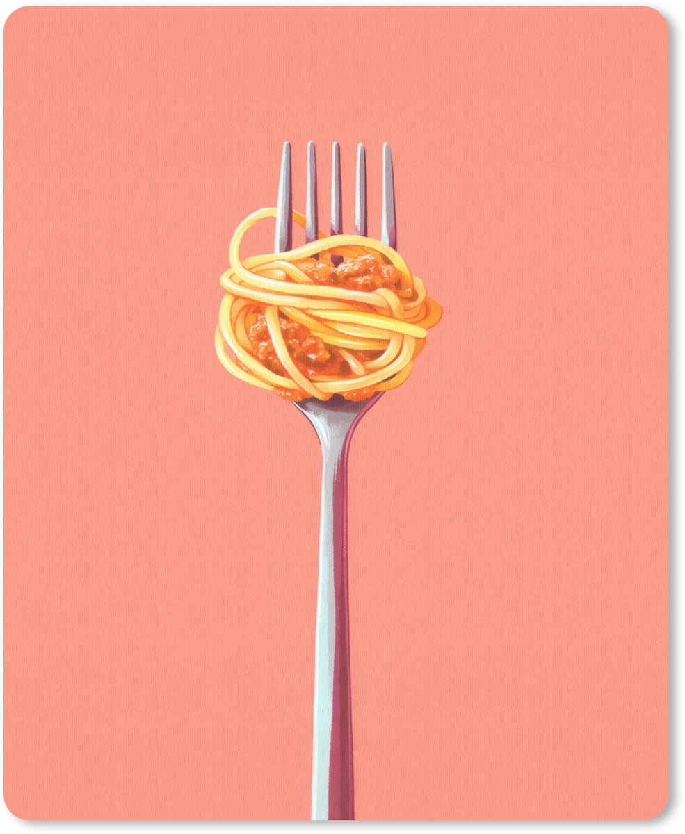 Muismat 19x23 cm - Mousepad Vork - Spaghetti - Artistiek - Roze - Muismatten