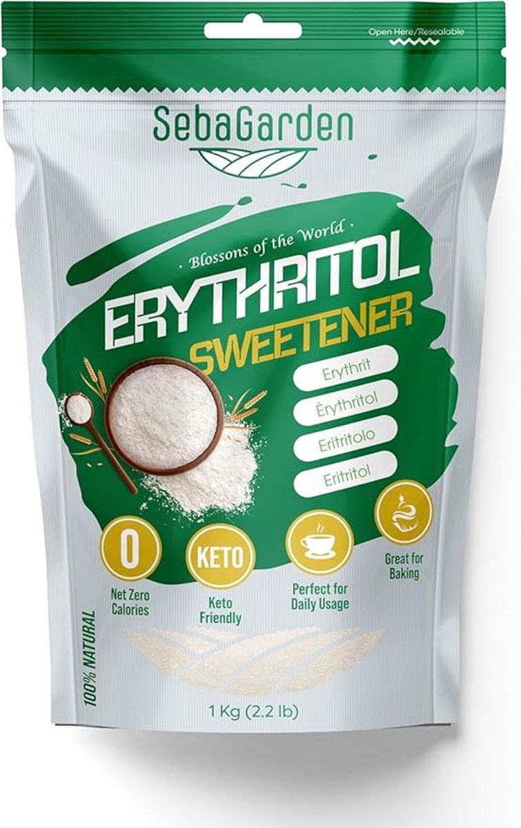 Seba Garden 100% Erythritol Zoetstof 1 kg (2,2 lb), Natuurlijke Gegranuleerde Suikervervanger met Nul Calorieën, Keto-vriendelijk, Non-GMO