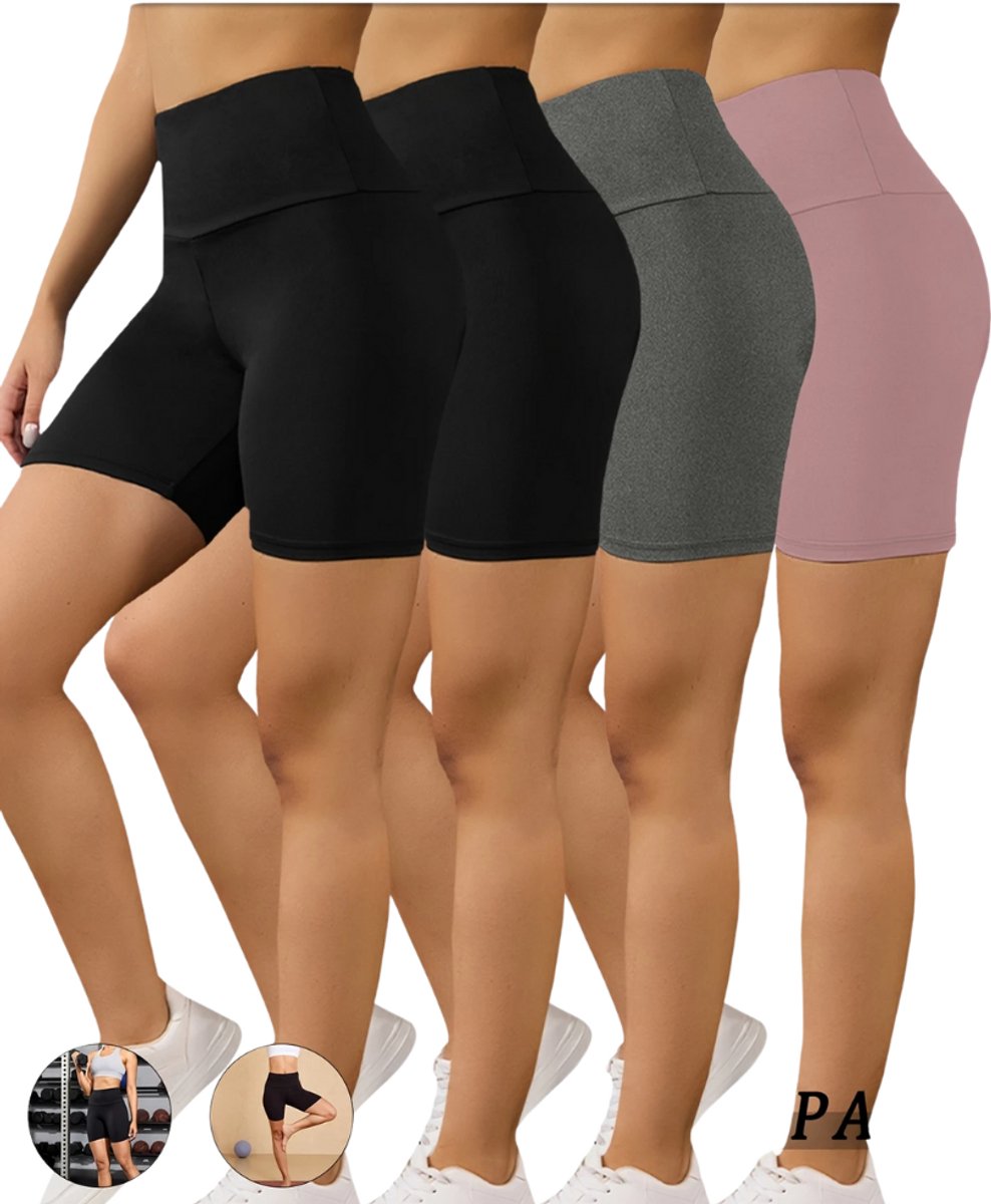 Livano Biker Short Dames Korte Legging Lange Onderbroek Bikershort Met Pijpjes 4 Pcs Zwart