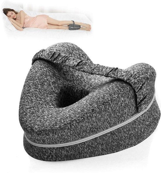 Orthopedisch Kniekussen - Kniekussen Voor In Bed - Ergonomisch Beenkussen - Zijslaapkussen - Kniekussen Voor Zijslapers - Schootkussen - Met Elastische Band - Houding Correctie - Verlichten Rugpijn/Heupklachten/Artrose - Hart Vorm - Memoryfoam Grijs