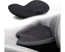 Autowigkussen - Zitkussens - Autostoelkussen Van Traagschuim - Voor Kantoor, Auto en Rolstoel - Traagschuim Lumbale Steun - Ergonomisch Stuitkussen Wigkussen - Ischias en Pijnverlichting - Zwart - 1 Stuk