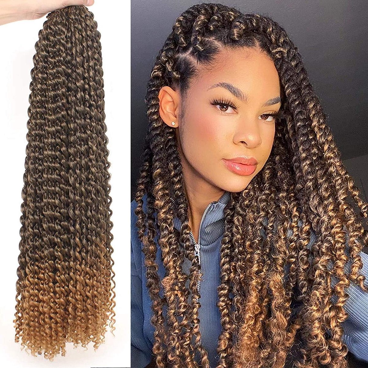 Haaknaalden voor Watergolven - 7 Pakketten Bohemian Haarverlenging voor Zwart Haar - 24 Inch - 18 Strengen per Pakket - Kleur T27#