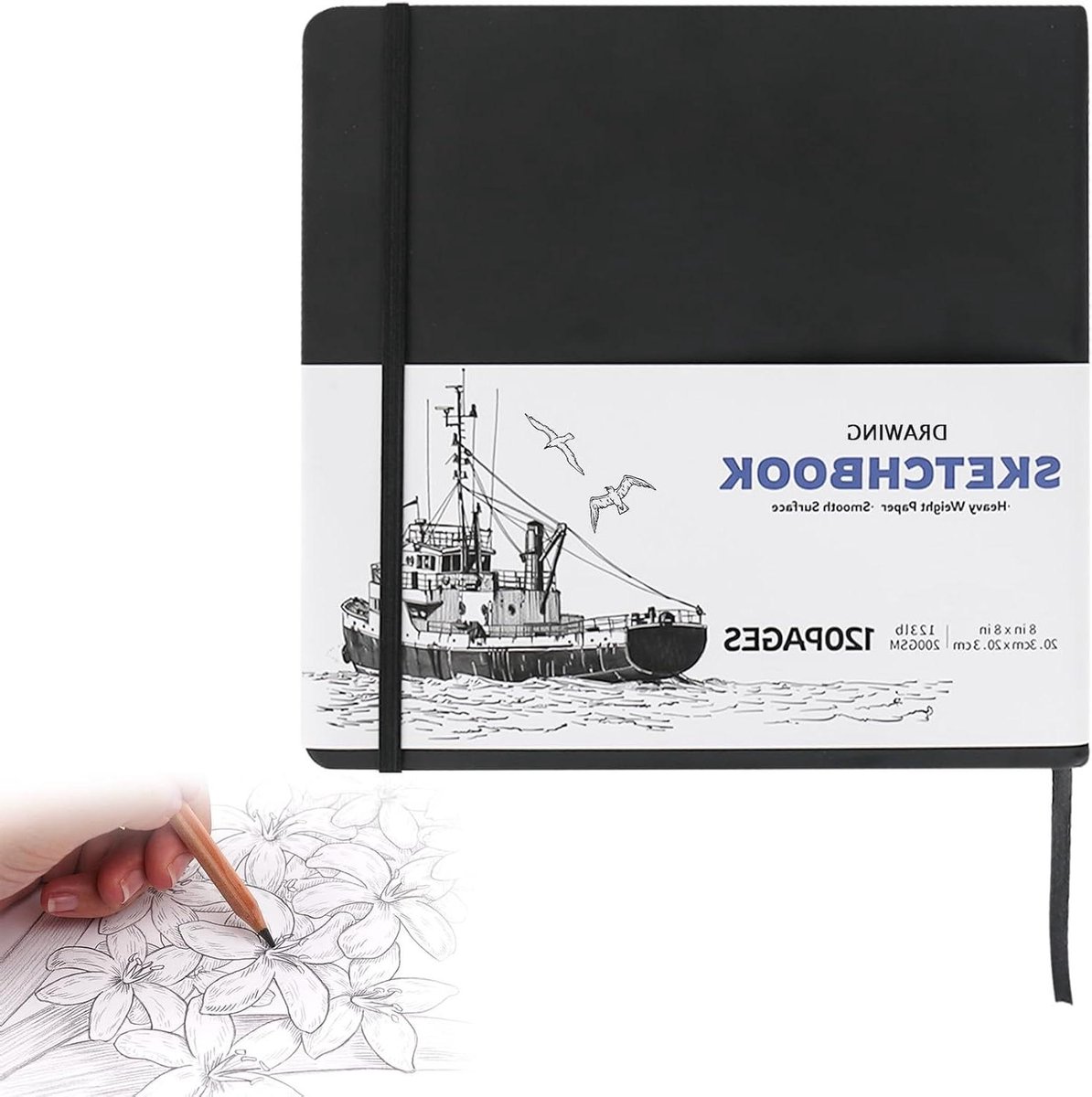 Inovra Plus - Schetsboek met dik zwart papier 200 g/m² voor tekeningen en aquarel - A4 formaat - 60 vellen/120 pagina's