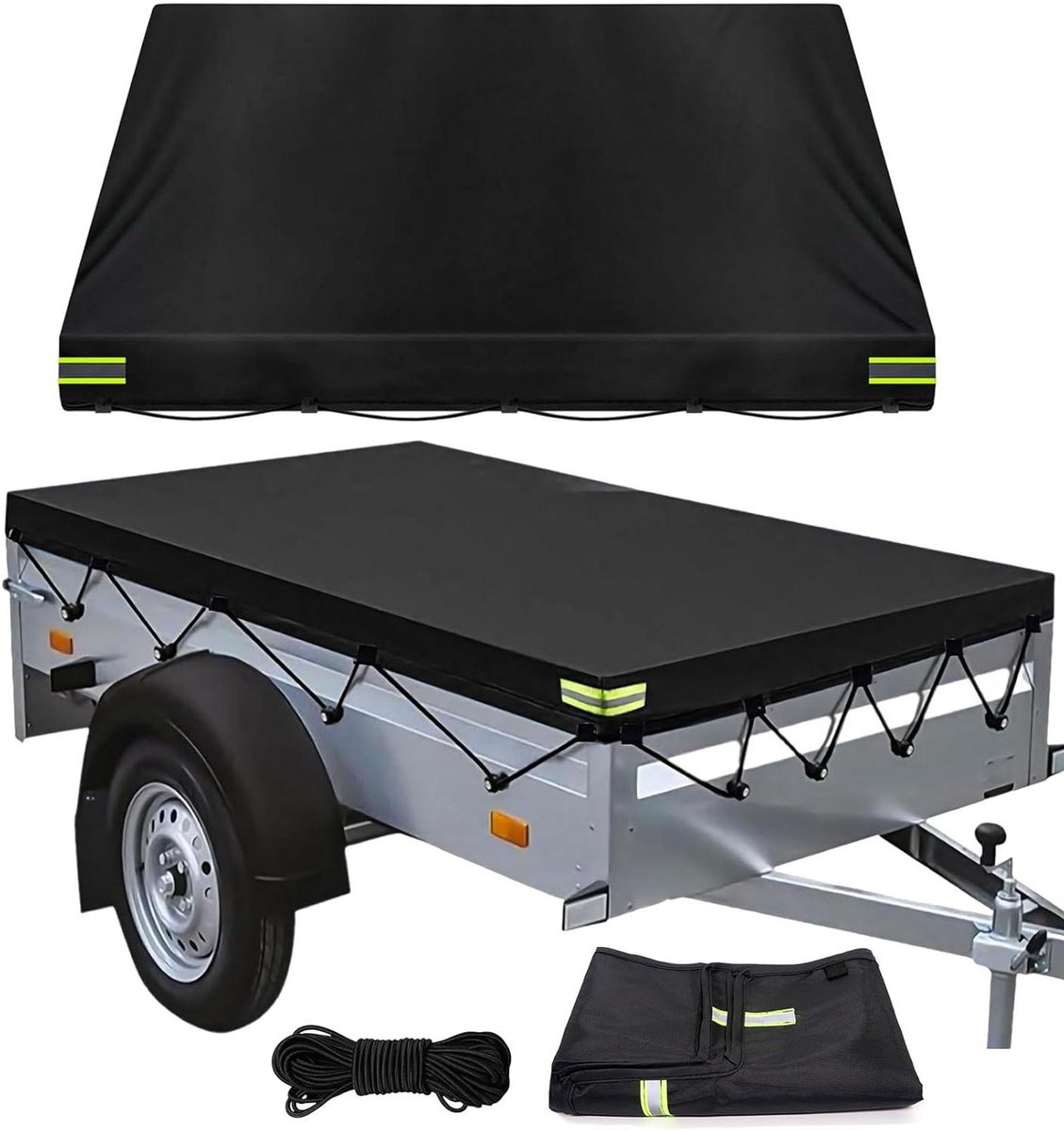 Inovra Plus - Afdekzeil aanhangers 208x114x13 cm waterdicht en winddicht van 420D Oxford-materiaal met zeiltouw - Voor auto's met 750 kg aanhanger.