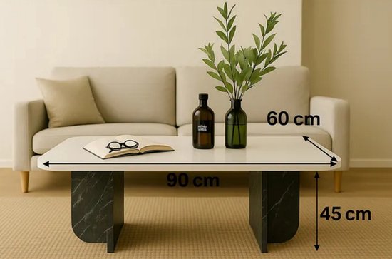Moka Park - Salontafel Zwart - Melamine Gecoate Deeltjesbord - Bijzettafel 90 x 60 x 45 cm (L x B x H)