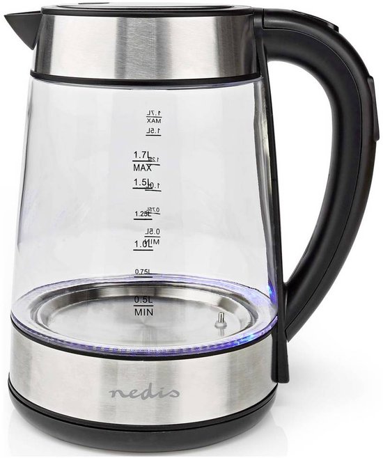 Nedis KAWK320EGS bouilloire 1,7 L 2200 W Acier inoxydable, Transparent