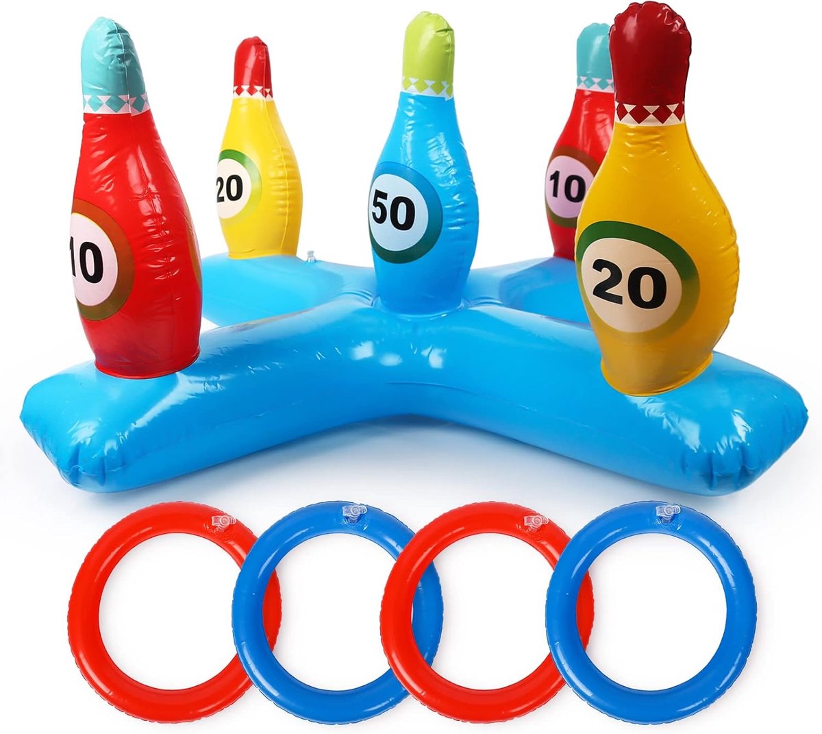 Pool - Zwembadspeelgoed - Opblaasbare bowlingset - 57 x 52 cm - Kleurrijk werpspel - Geschikt voor kinderen en volwassenen - Milieuvriendelijk PVC-materiaal - Perfect voor zomerfeestjes, strandvakanties en spelen in de achtertuin!