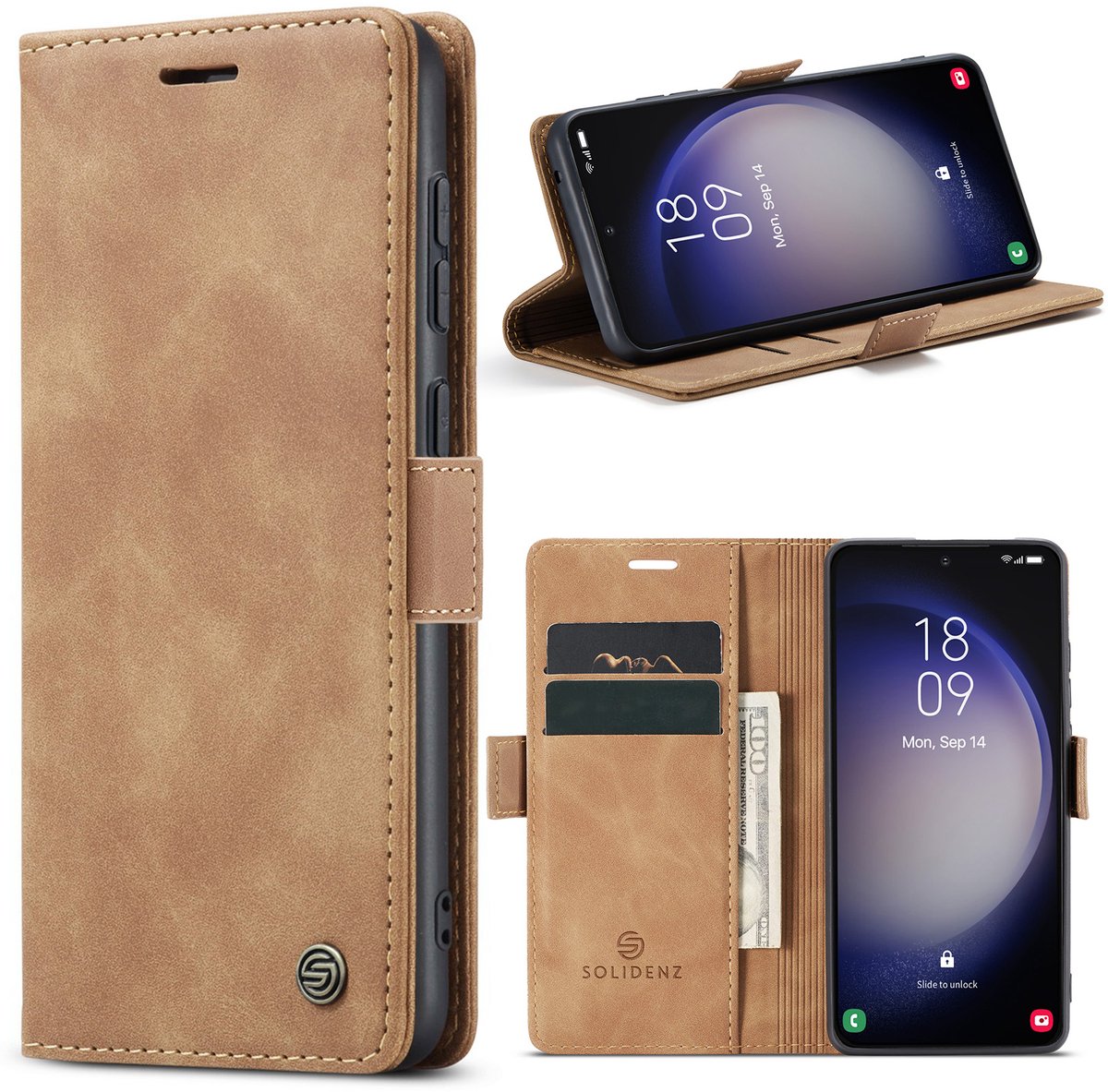 Solidenz Hoesje - Geschikt voor Samsung Galaxy S23 - Urban Book - Bruin