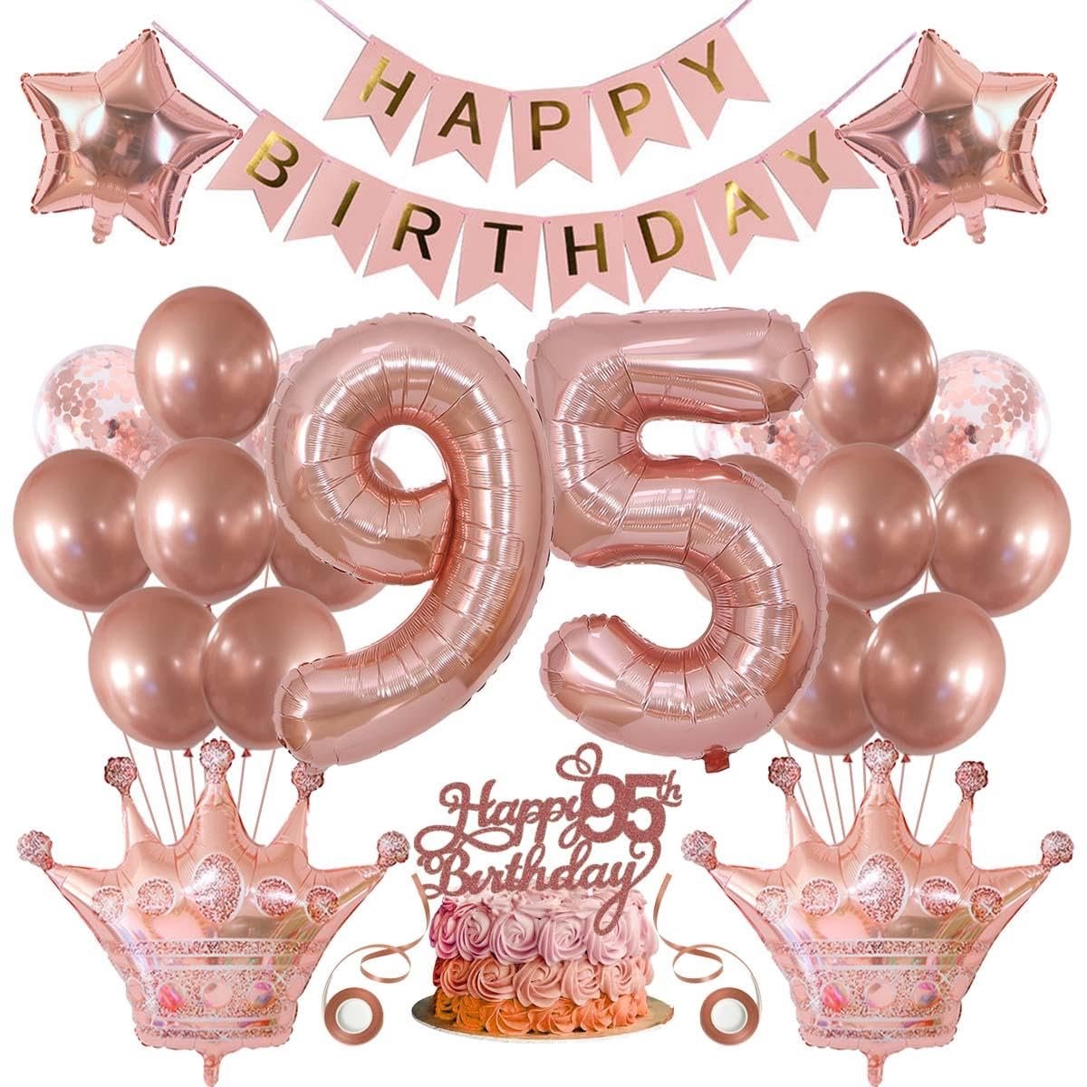 TRANKIELO® - 95e Verjaardag decoratie set voor vrouwen – Roségouden ballonnen en versieringen - Taartdecoratie voor 95e verjaardag