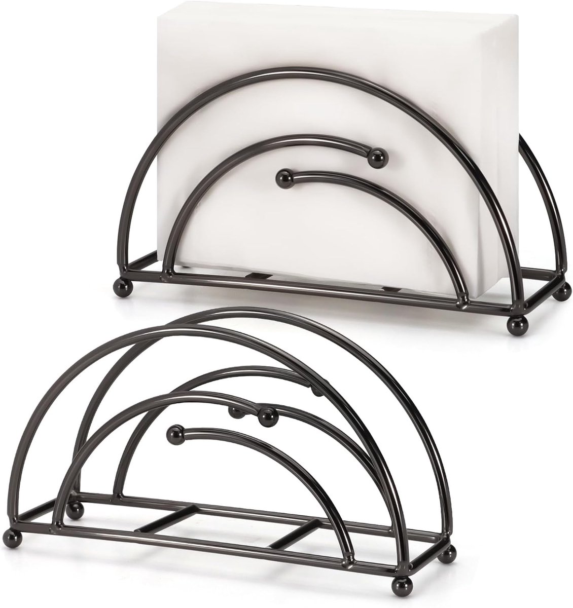 Servethouder (2 stuks) voor tafel - moderne servethouders - papieren servetten - rechtopstaande metalen cocktailservethouder - dinerkeuken kerst - zwart