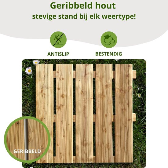 Floranica® Dalles de terrasse en bois 1 pc. 50x50 cm Bois de mélèze Non traité Sauna- sol de terrasse ou de balcon Planche en bois dans le jardin Surface fraisée Trois tailles et couleurs