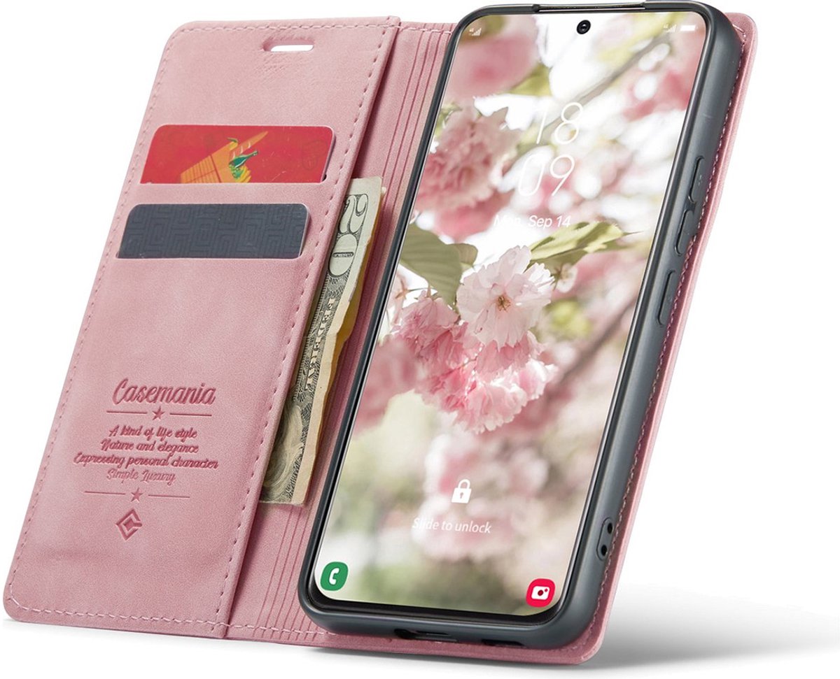 CaseMania Bookcase hoesje geschikt voor Samsung Galaxy S25 Edge - Effen Roze - Kunstleer