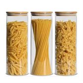 Set de 3 Bocaux de conservation en Glas CHIWIN de 2 100 ml – Hermétiques – Couvercle en Bamboe – Résistants à la chaleur – 10 x 30 cm – Transparents