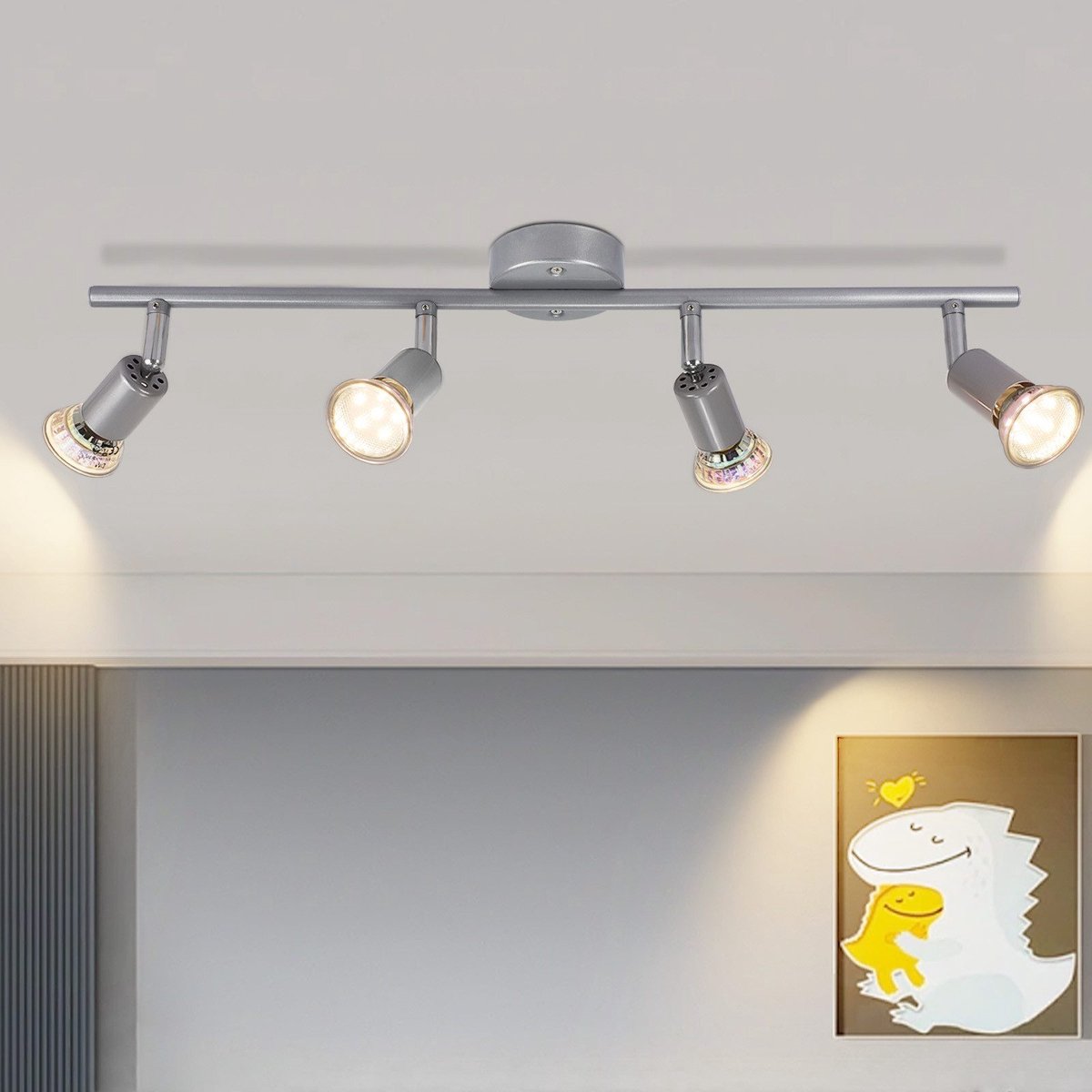 NETTLIFE Opbouwspot GU10 - 4-Lichts - zilver - Vintage Plafondlamp - draaibar Plafondspot - voor Keuken | Hal | Woonkamer - Zonder lamp - L 54cm
