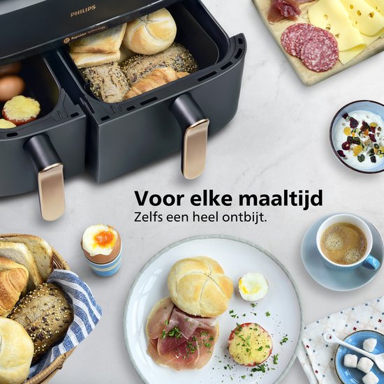 Philips 3000 Series Dual Airfryer - NA351/00 - Dubbele Mand - 9L - Tot 6 Personen - Zwart/Zilver