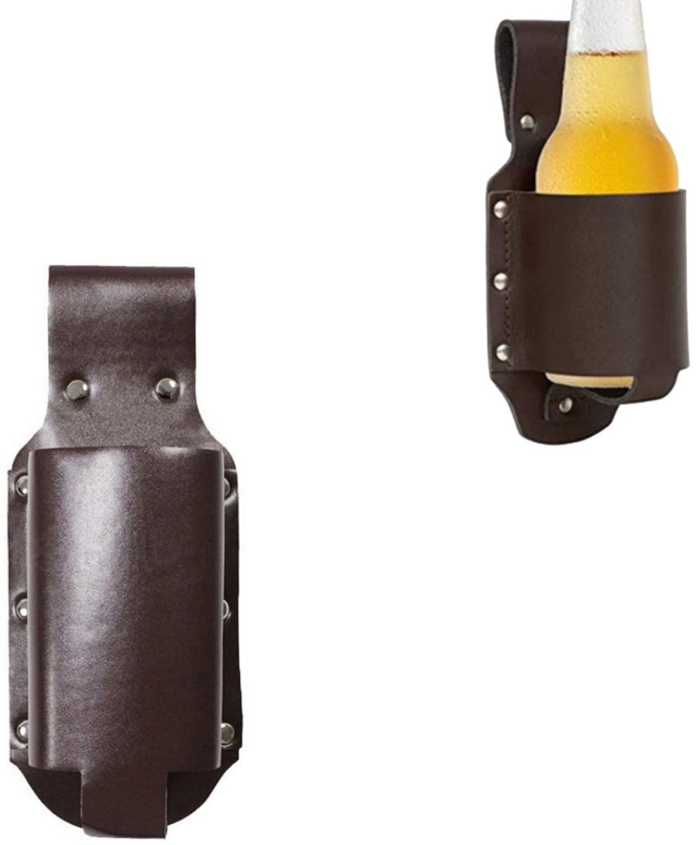 PU lederen bierholster tailleriem - ideaal voor blikjes en kleine flessen - bruin