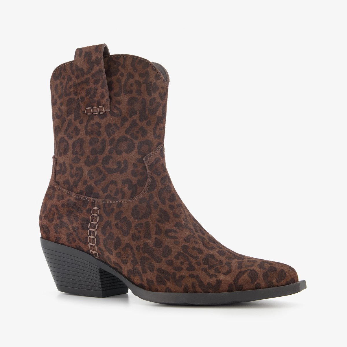 Harper suede dames cowboy western laarzen met panterprint bruin - Maat 39 - Echt leer