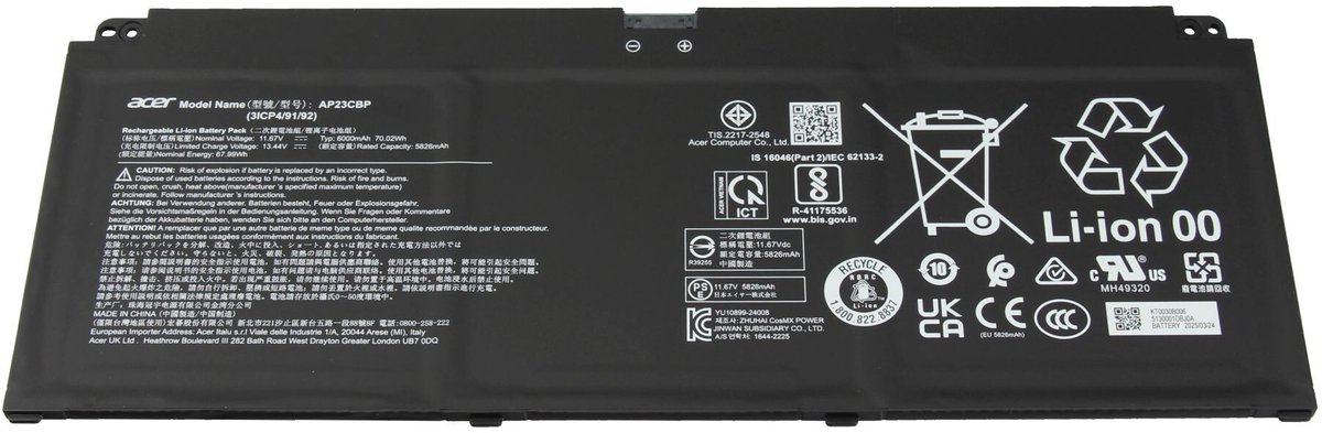 Acer AP23CBP Batterij - 70,02Wh