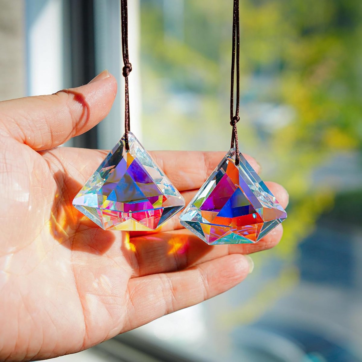 Kristallen diamanten zonnevanger prisma's - set van 2 - decoratief