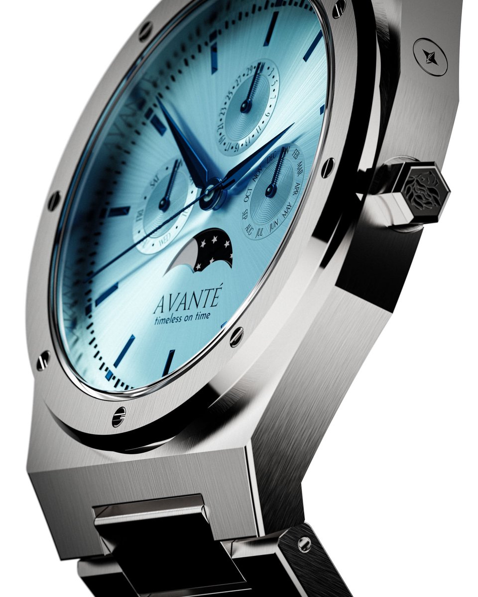 Avanté Watches - Lunar Line 40mm - Blauw (sunbursted) - Maanfase - Roestvrij staal - Saffier glas