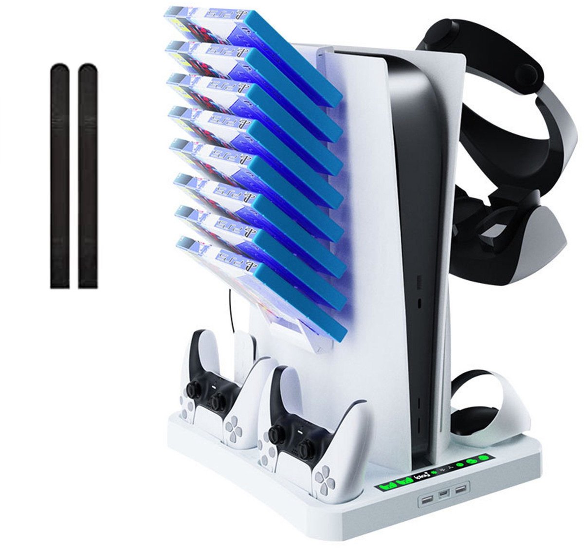 NAXSIR Multifunctionele Koelbasis voor PS5 Console, Laadstation voor PS VR2 & PS5 Controllers, Opslagrek voor Game Schijven & VR-Headset