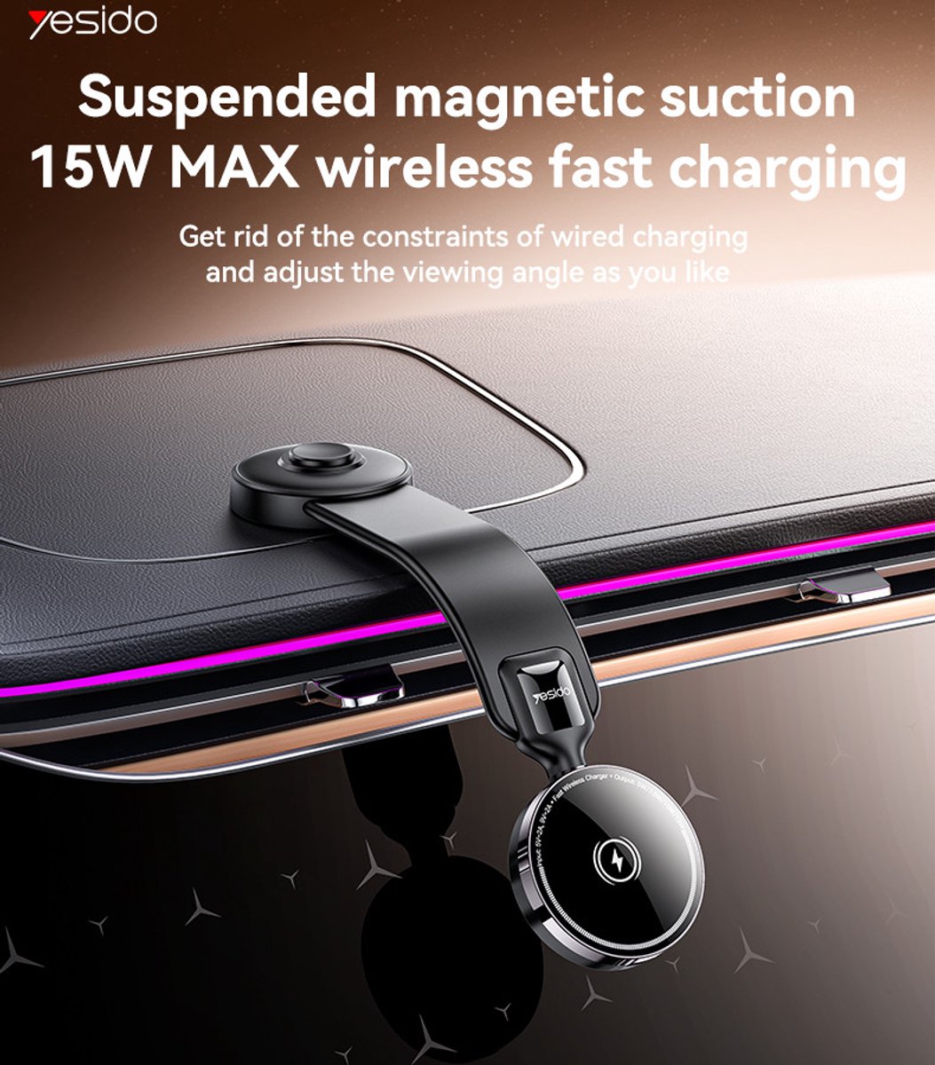 Yesido Magnet Wireless Autohouder met Draadloos Opladen – 15W – 360° Draaiing – C316