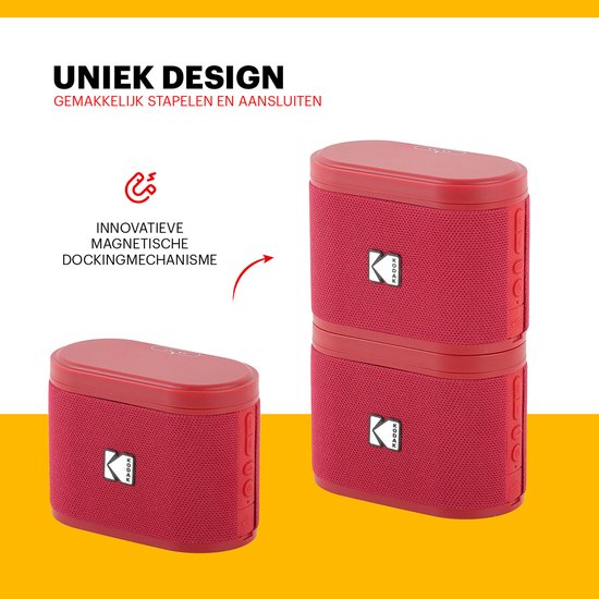 Kodak SoundBrix Bluetooth Speaker - Draadloze Muziek Box –5W RMS - 2pcs - Rood van Kodak — afbeelding 3