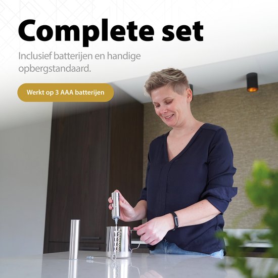 Perow Elektrische Melkopschuimer -  Handmatige Melkschuimer - Melkopklopper - Zilver - RVS - Inclusief Batterijen