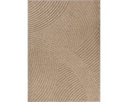 the carpet Cairo – Weerbestendig outdoor vloerkleed met 3D boogpatroon in jute-look, geschikt voor balkon, tuin en terras, bruin met gebogen lijnenpatroon, 80 x 150 cm