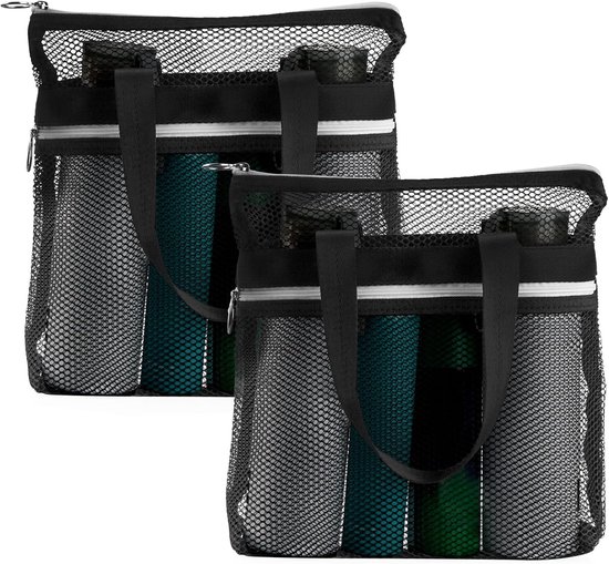 2-pack mesh douche-organizer - draagbare toilettas met rits - voor reizen / sportschool / studentenhuis - zwart