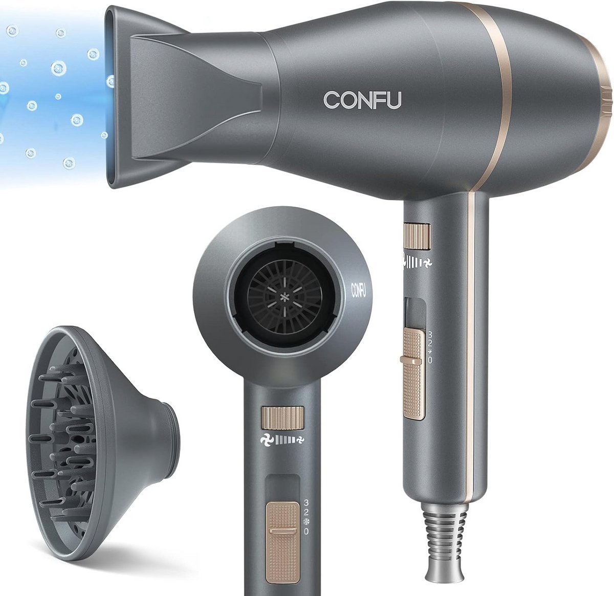 Professionele Föhn met Diffuser - 2200 W, Sneldrogend en Krachtige Ionentechnologie met 3 Temperatuurinstellingen