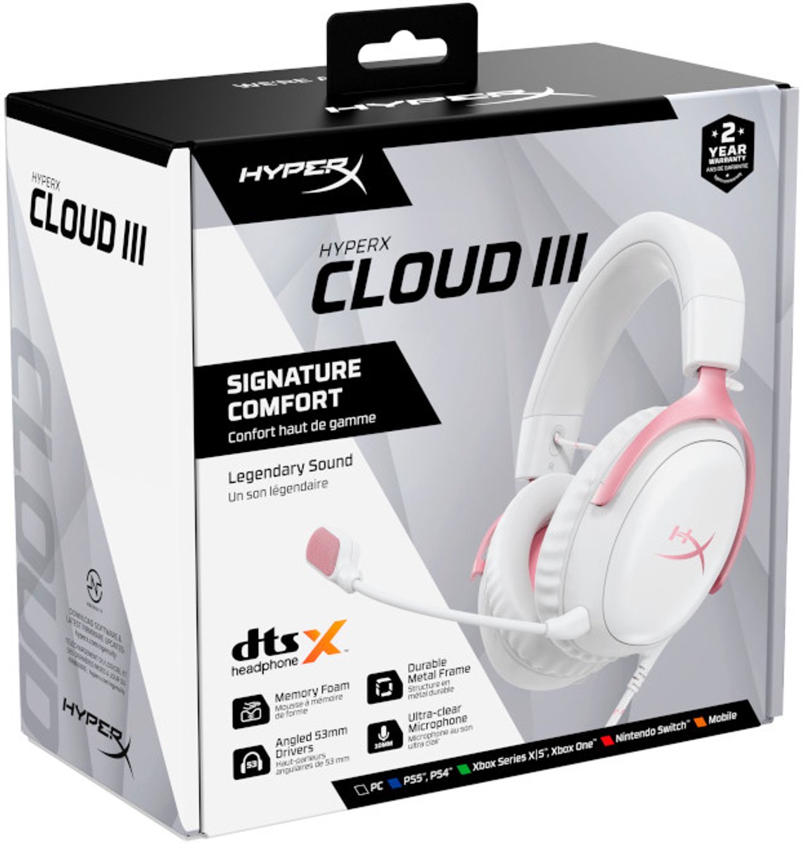 HyperX Cloud III Gaming Headset - PC, PS5, Xbox Series X|S - Nintendo, Steamdeck - (White/Pink) thumbnail 7