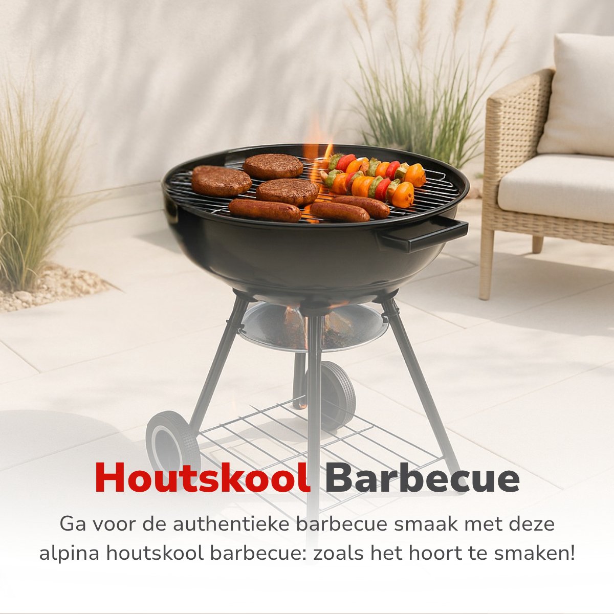 Alpina Tafelbarbecue Houtskool - Compacte BBQ Grill - Houtskoolbarbecue