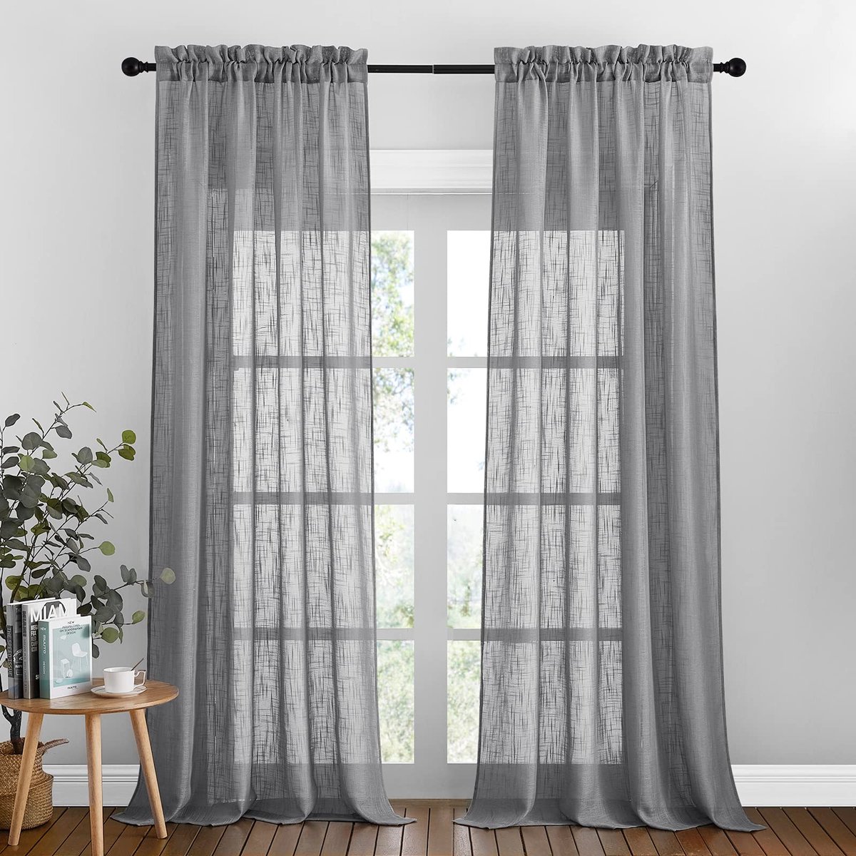 Ibenzoa® Stijlvolle linnenlook gordijnen in donkergrijs voor moderne woninginrichting, set van 2, 240 x 132 cm