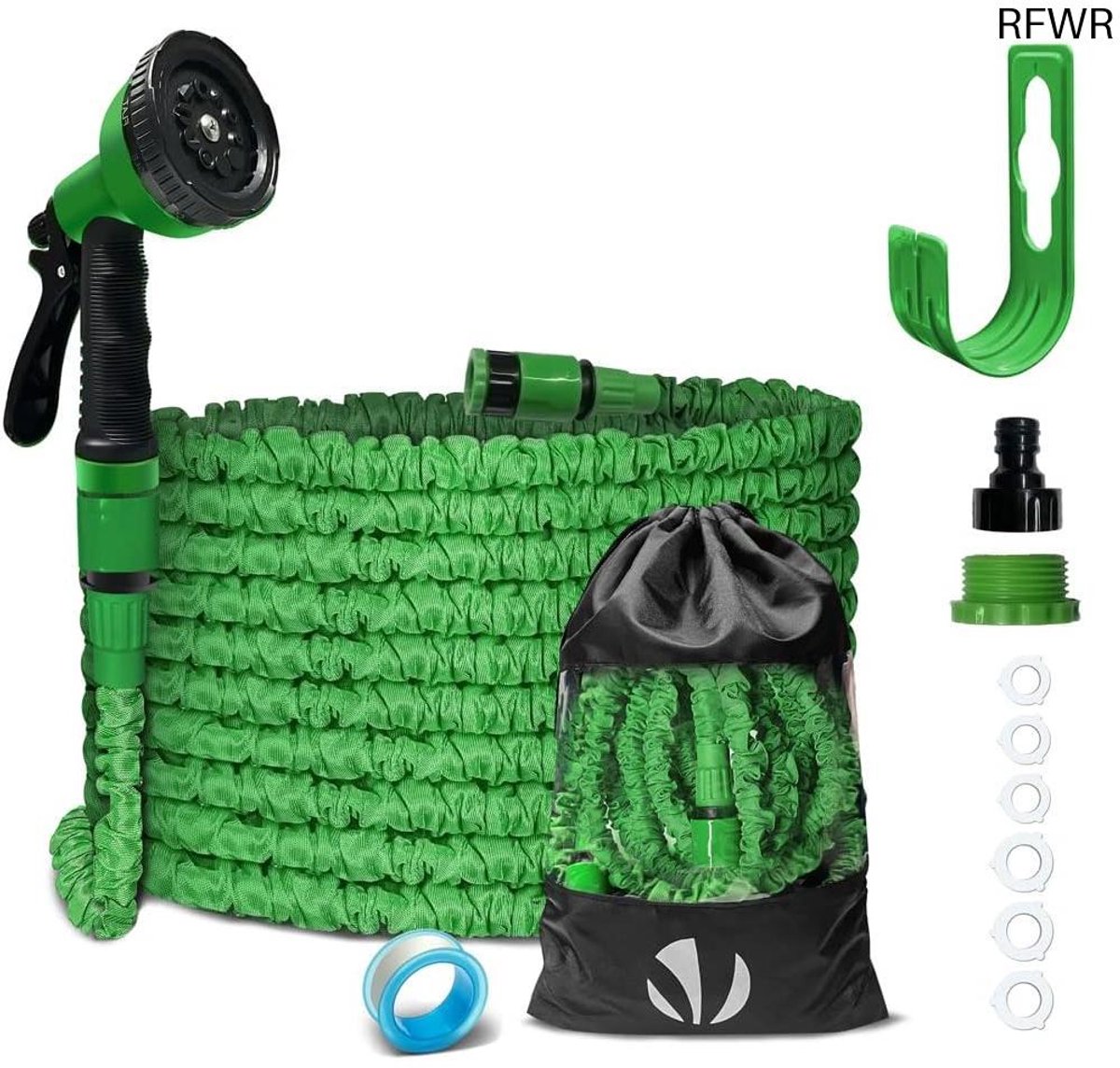 RFWR® Flexibele Tuinslang 15m - Rekbare Waterslang met 10 Sproeifuncties en Muurbevestiging