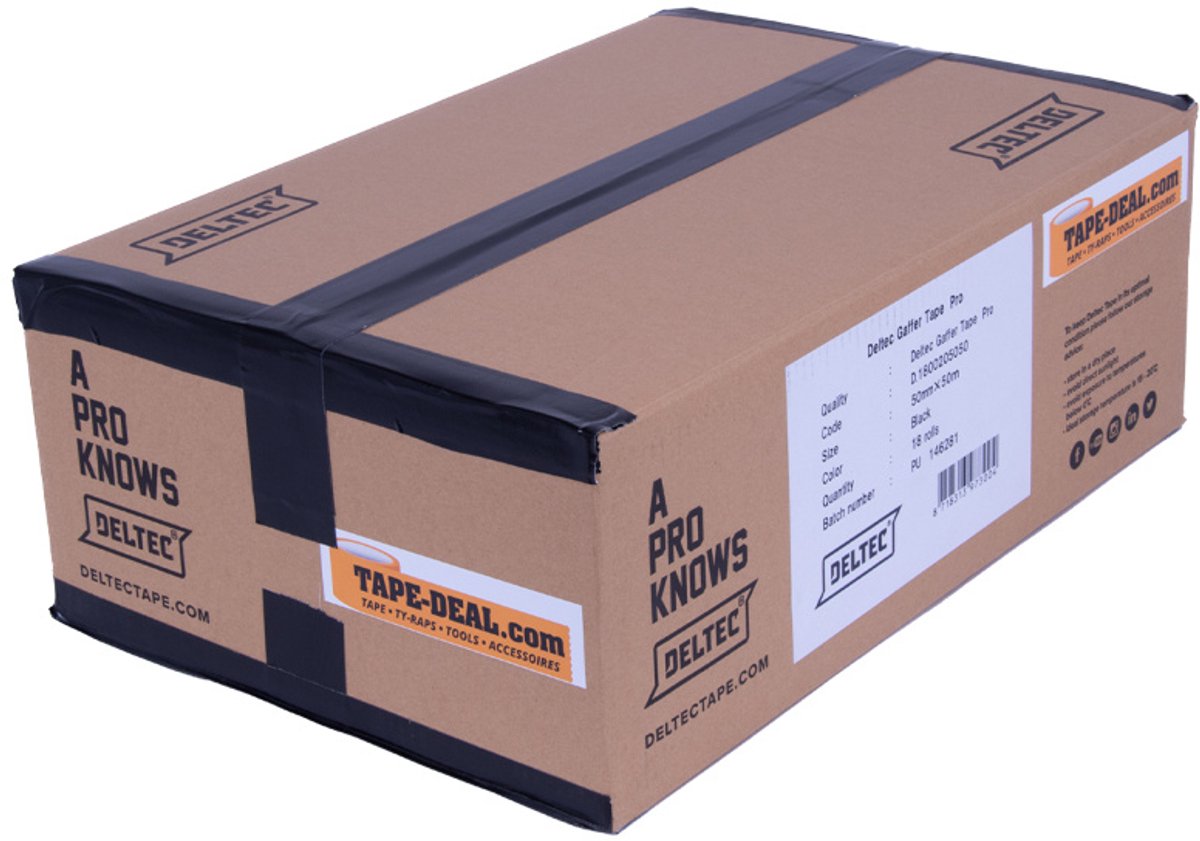 Deltec Gaffer Tape Pro 50mm x 50m Zwart (Doos 18 Rol)
