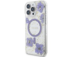 Guess - Backcover iPhone 16 Pro - Magsafe - Resin Flowers Design - Paars